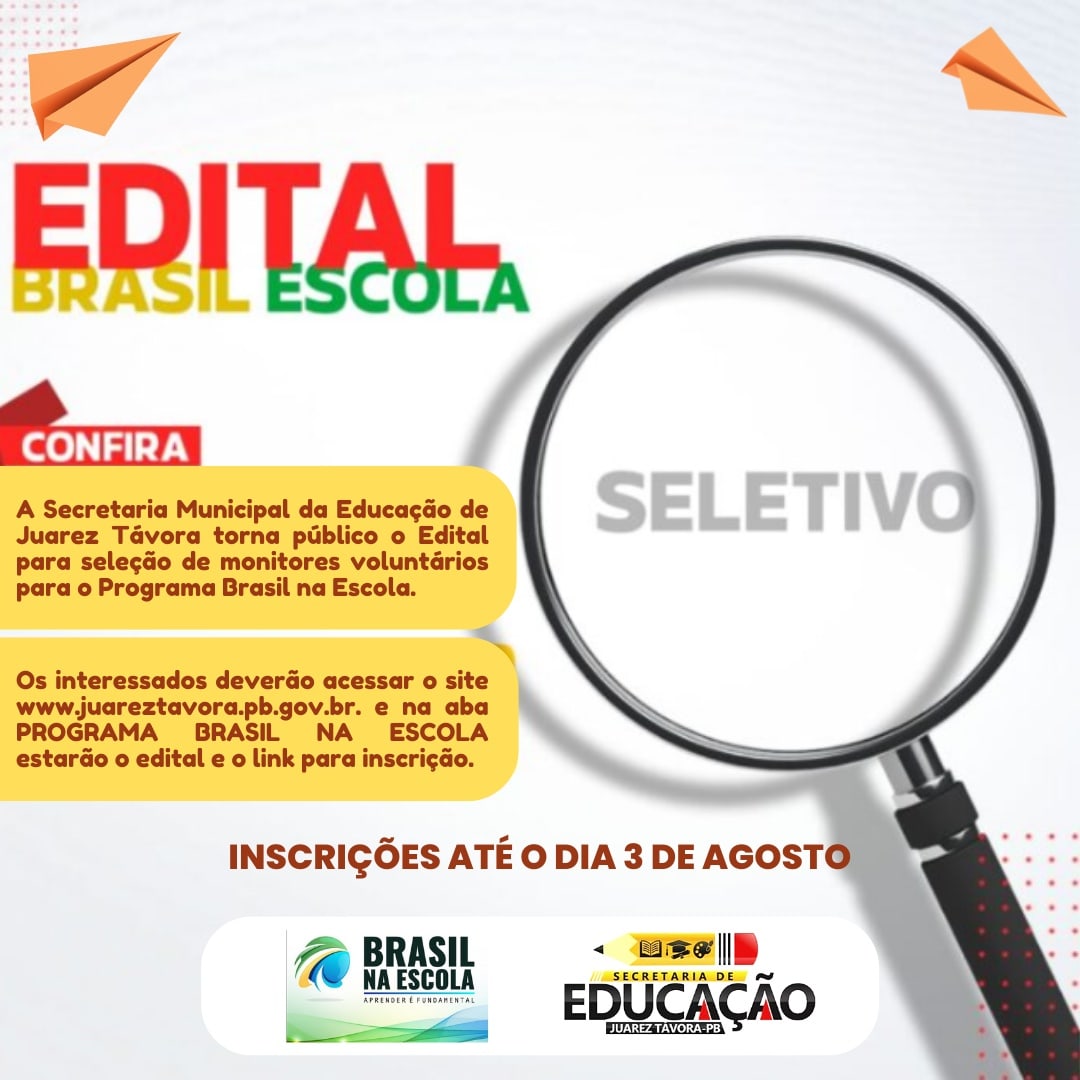 EDUCAÇÃO – SECEDUCJT seleciona monitores para o programa Brasil na Escola