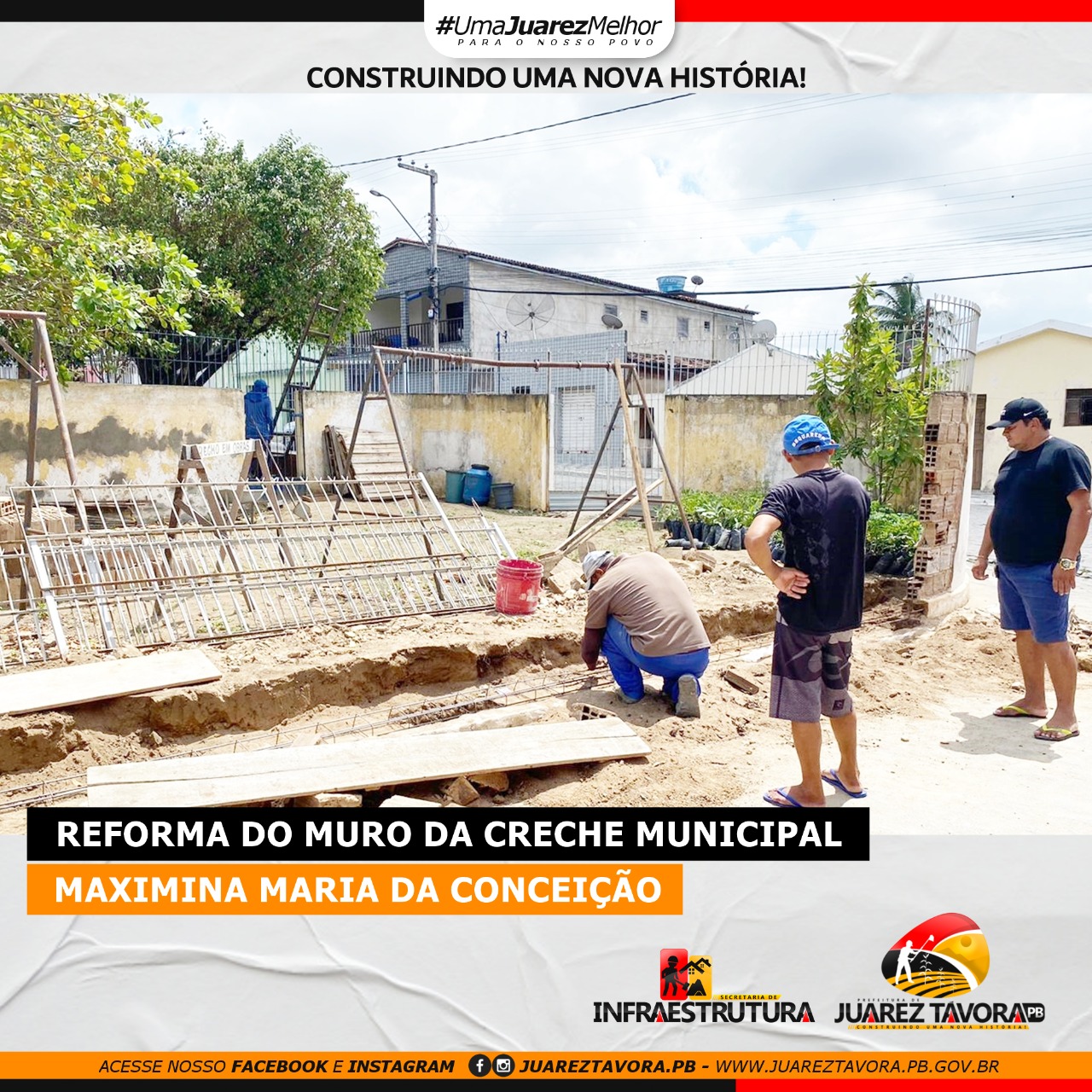 A Secretaria de Infraestrutura de Juarez Távora inicia a reforma do muro da Creche Municipal Maximina Maria da Conceição