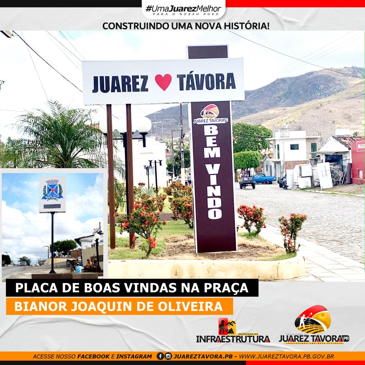 Prefeitura de Juarez Távora instala placa de boas-vindas na entrada da cidade