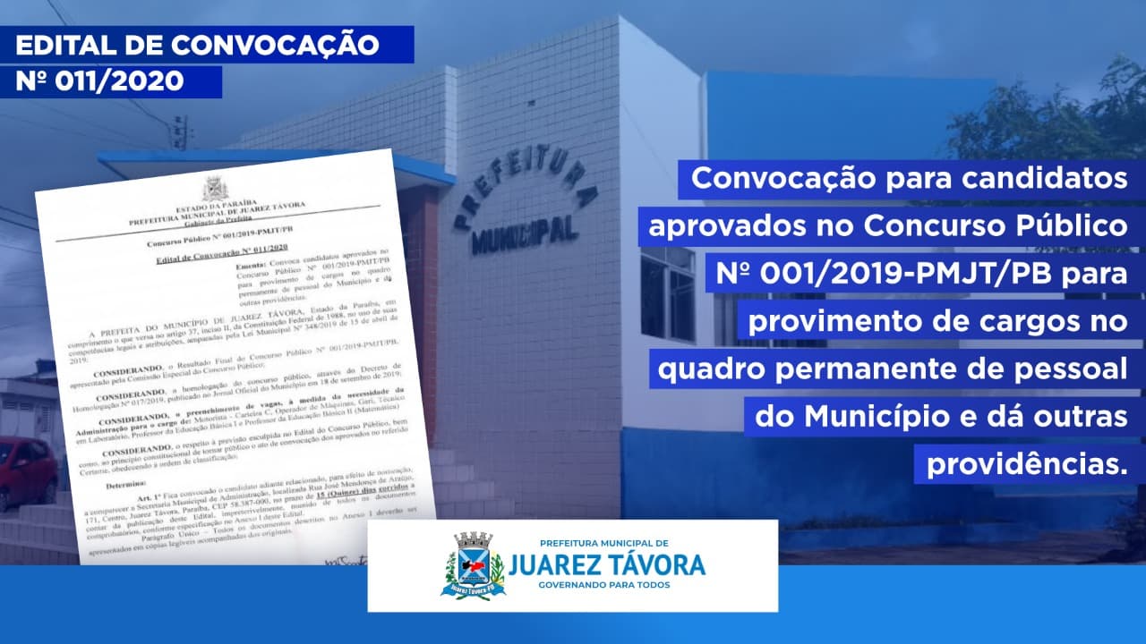 Prefeitura Municipal de Juarez Távora - Edital de Convocação 011/2020