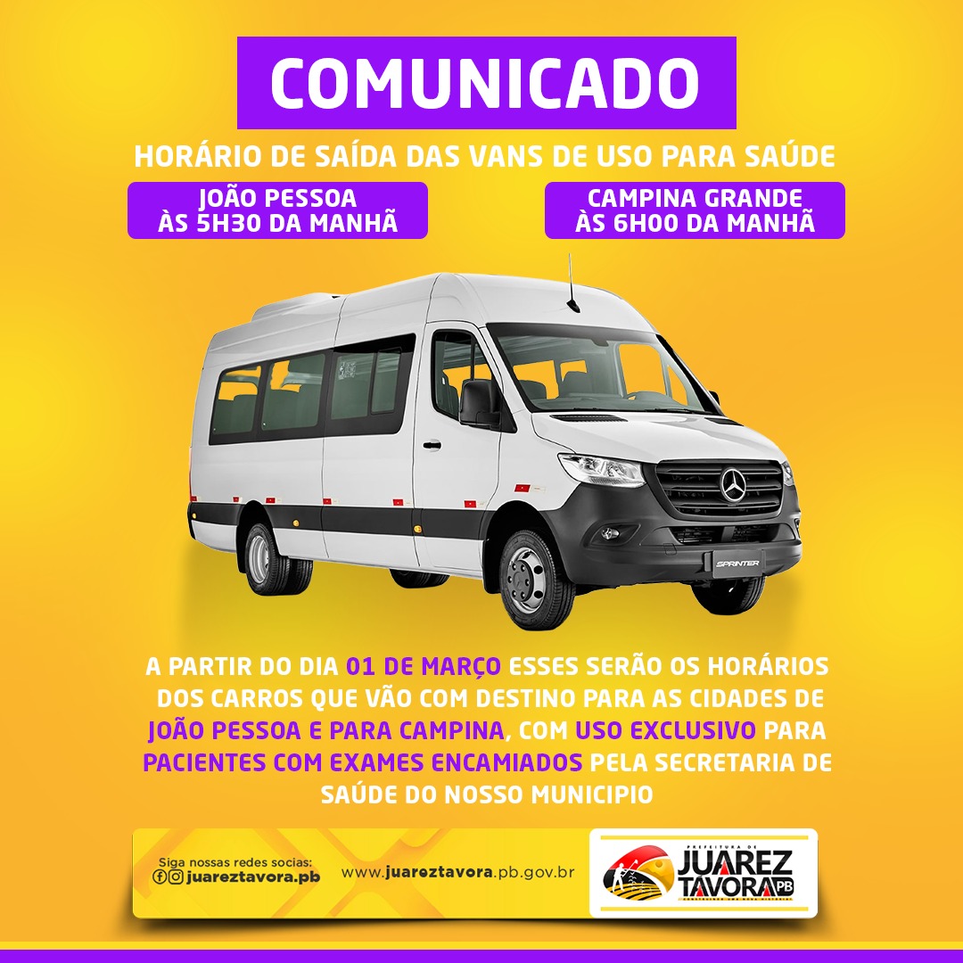 Departamento de Transporte informa horário das Vans com destino a João Pessoa e Campina Grande