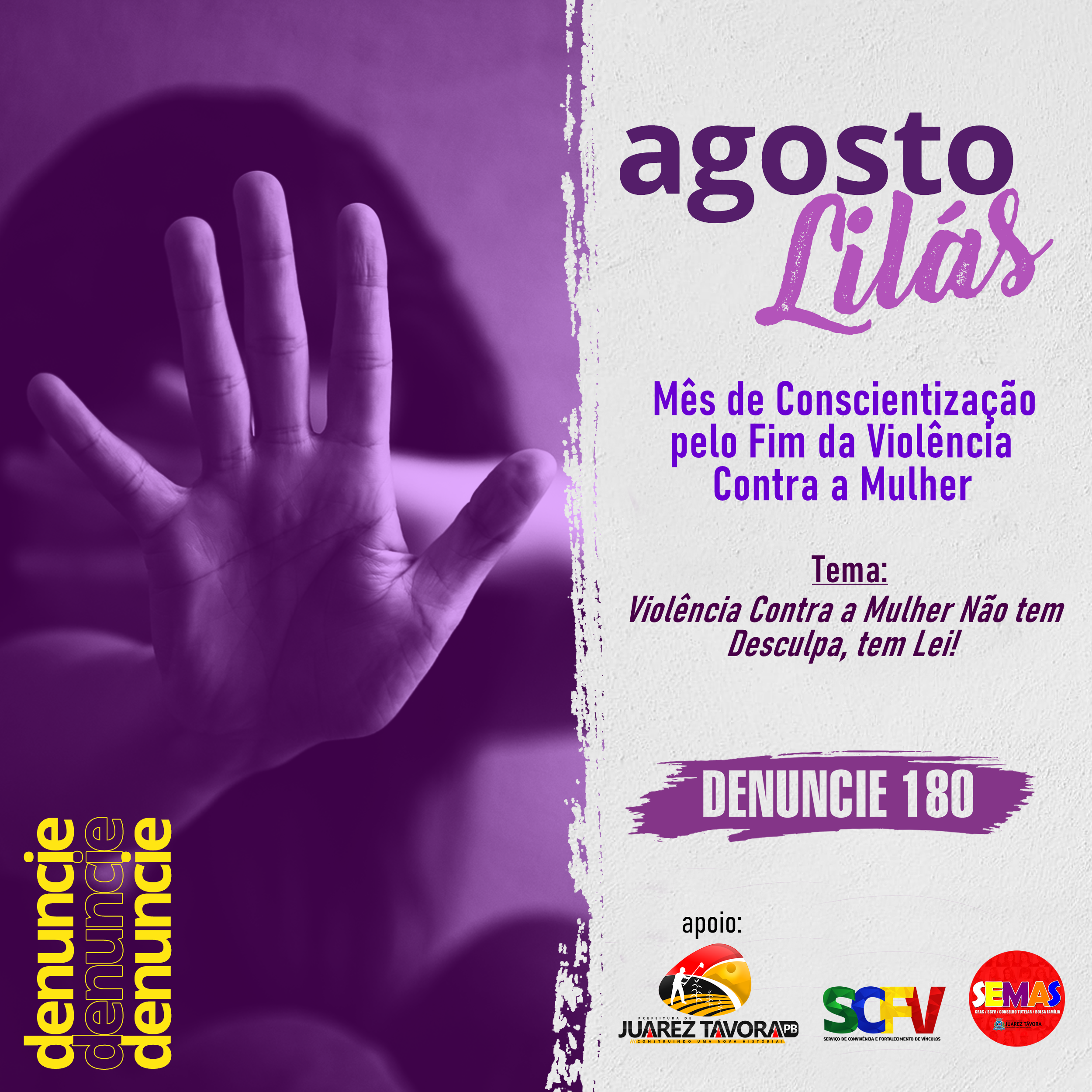 Agosto Lilás, mês de conscientização pelo fim da violência contra a mulher!