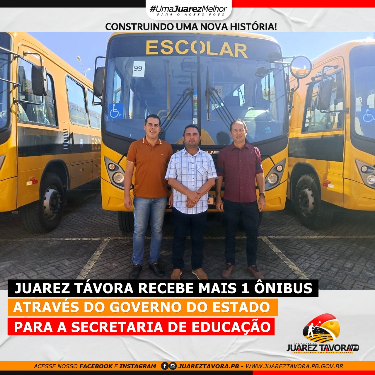 Governo do Estado contempla o município de Juarez Távora com mais um ônibus escolar de grande porte