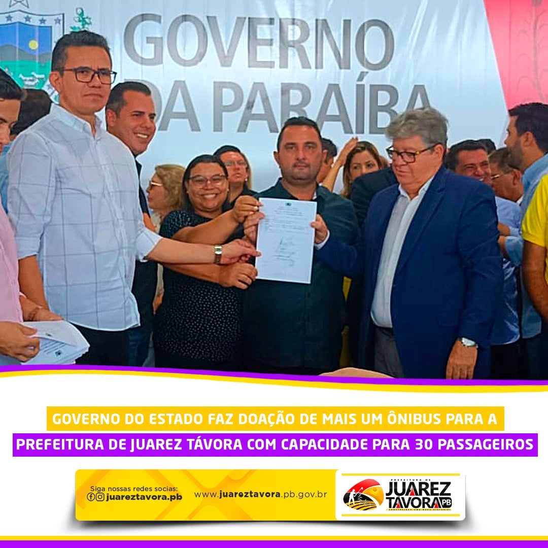 Prefeitura de Juarez Távora recebe mais um ônibus escolar do Governo do Estado