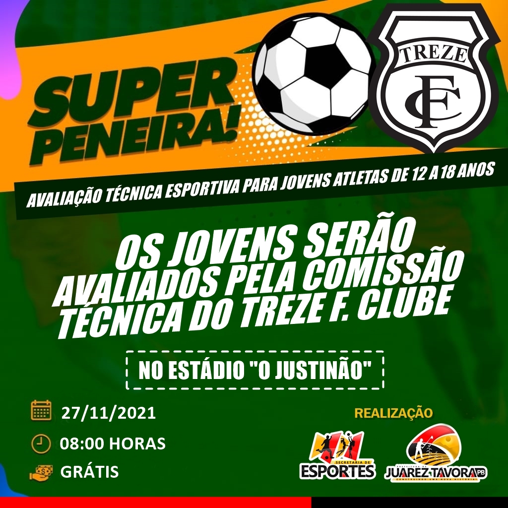 SUPER PENEIRA: Treze Futebol Clube marca avaliação para selecionar jovens atletas em Juarez Távora