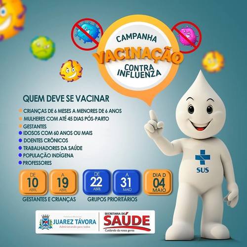 Secretaria Municipal de Saúde de Juarez Távora inicia a campanha de vacinação contra a Influenza.