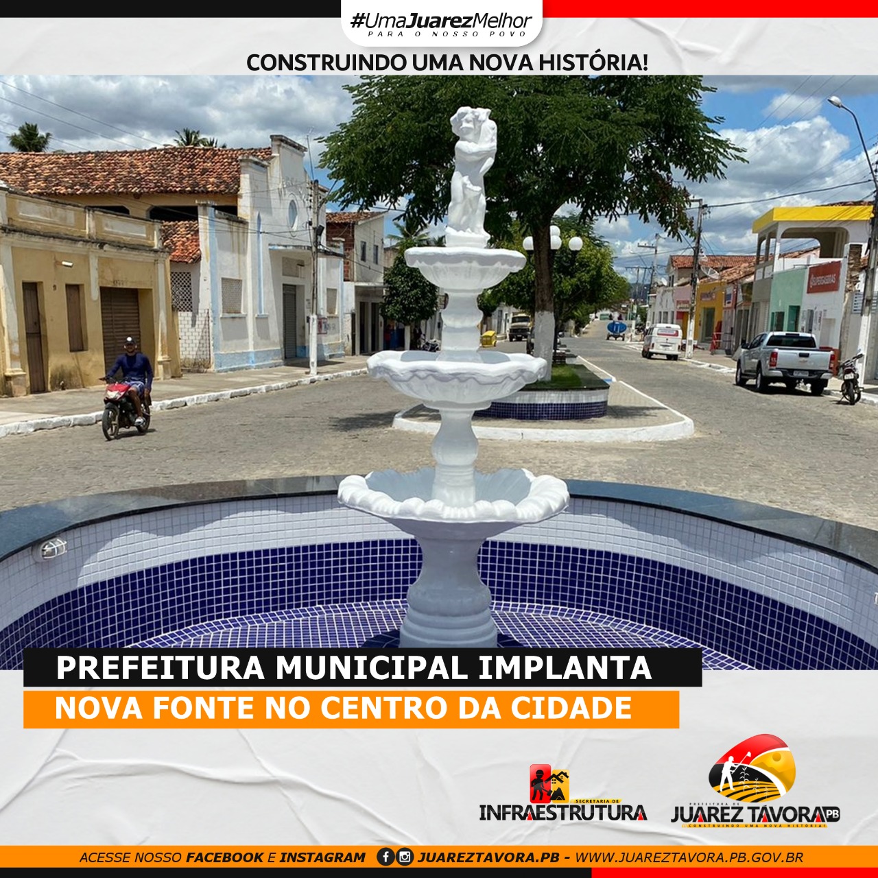 Prefeitura Municipal de Juarez Távora implanta nova fonte d’água no centro da cidade