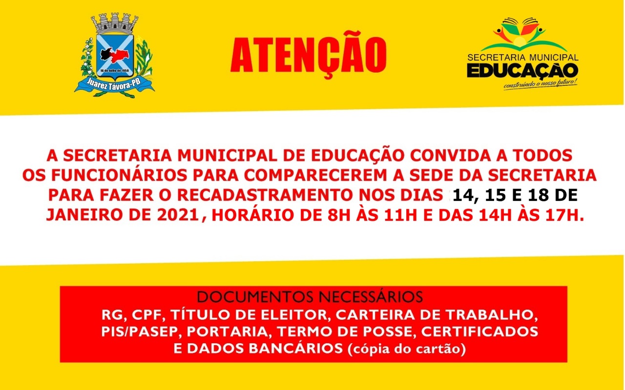 Recadastramento dos funcionários na área da Educação