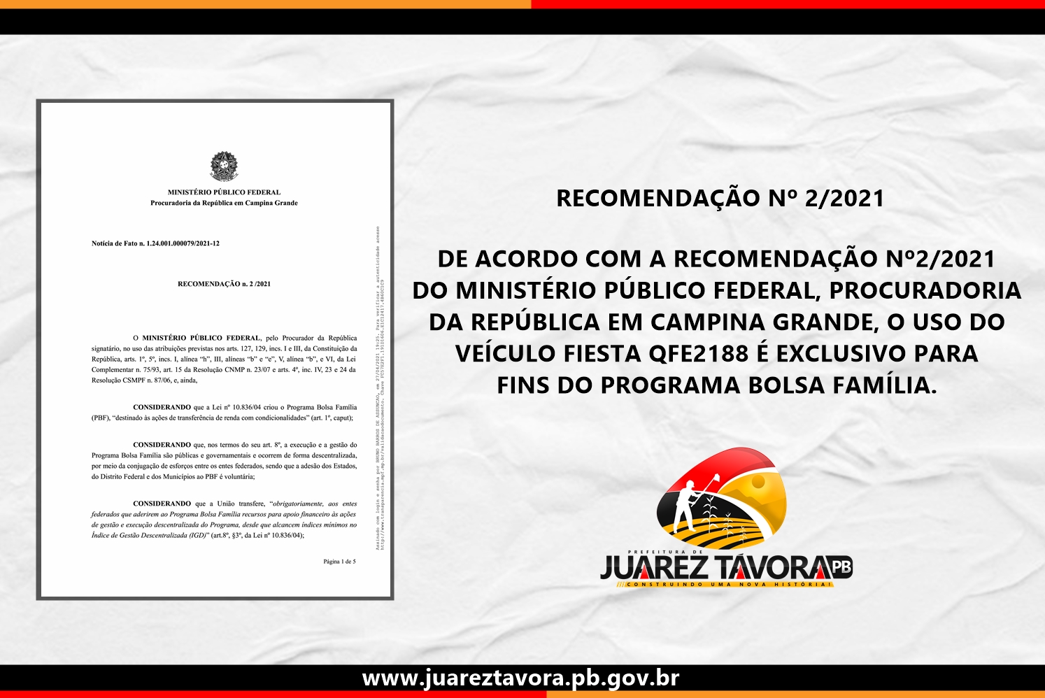 DE ACORDO COM A RECOMENDAÇÃO Nº2/2021 DO MINISTÉRIO PÚBLICO FEDERAL