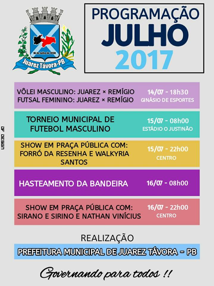 Prefeitura Municipal de Juarez Távora lança agenda em comemoração aos 58 anos de emancipação política