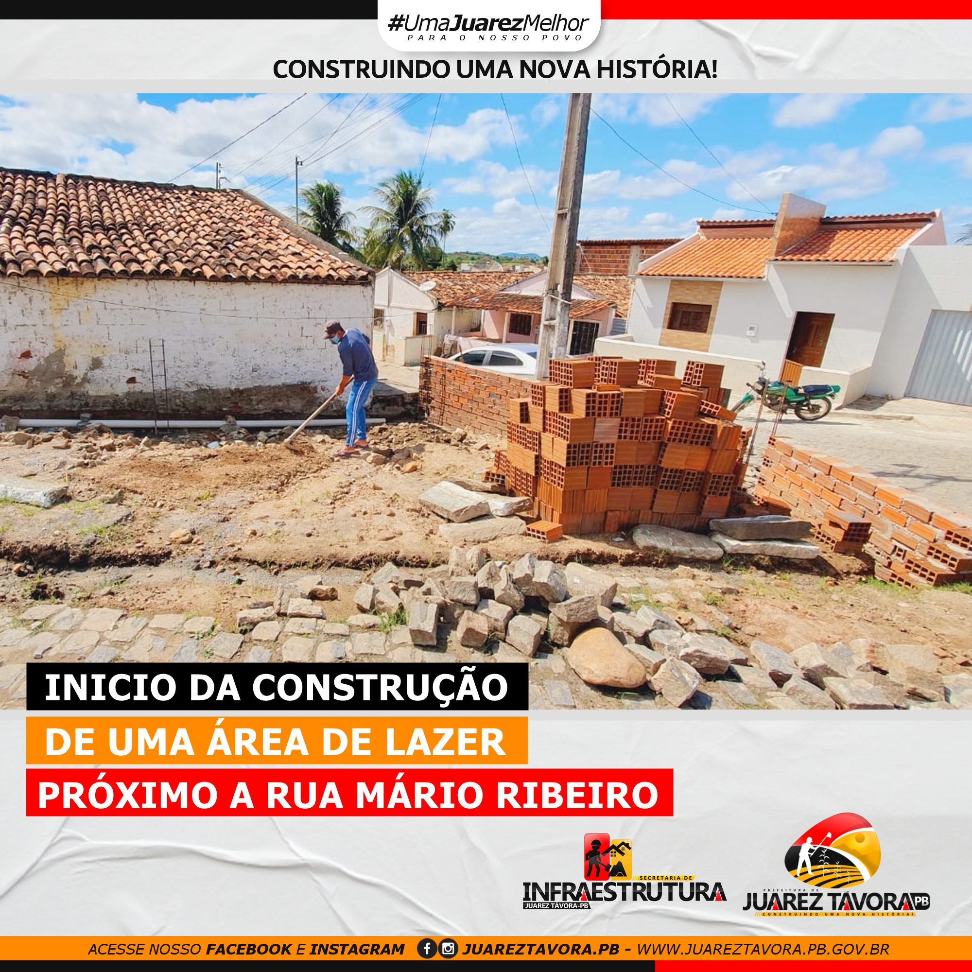 Secretaria Municipal de Infraestrutura de Juarez Távora dá início a construção de uma área de lazer próximo à rua Mário Ribeiro.