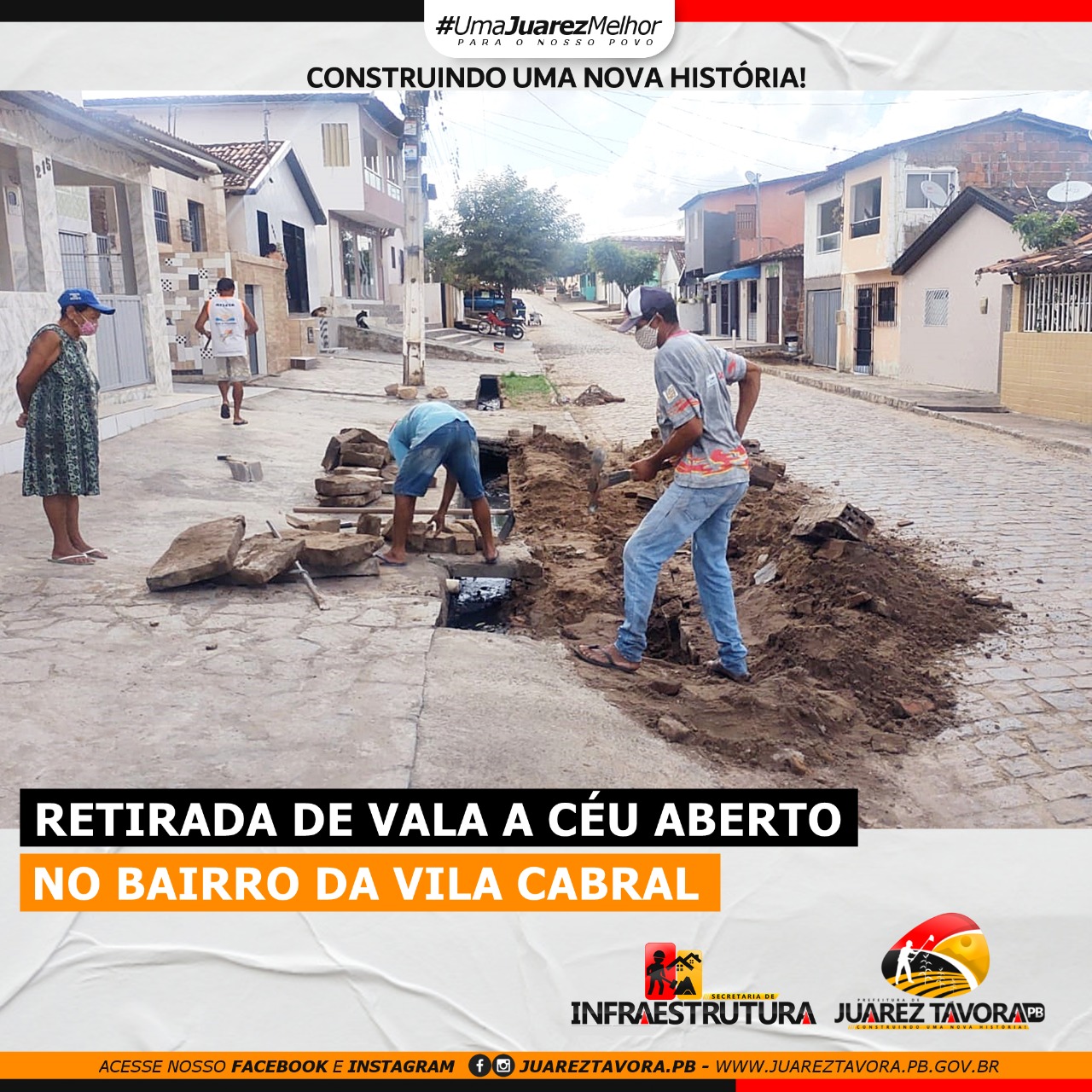 Prefeitura de Juarez Távora retira vala a céu aberto no bairro da Vila Cabral