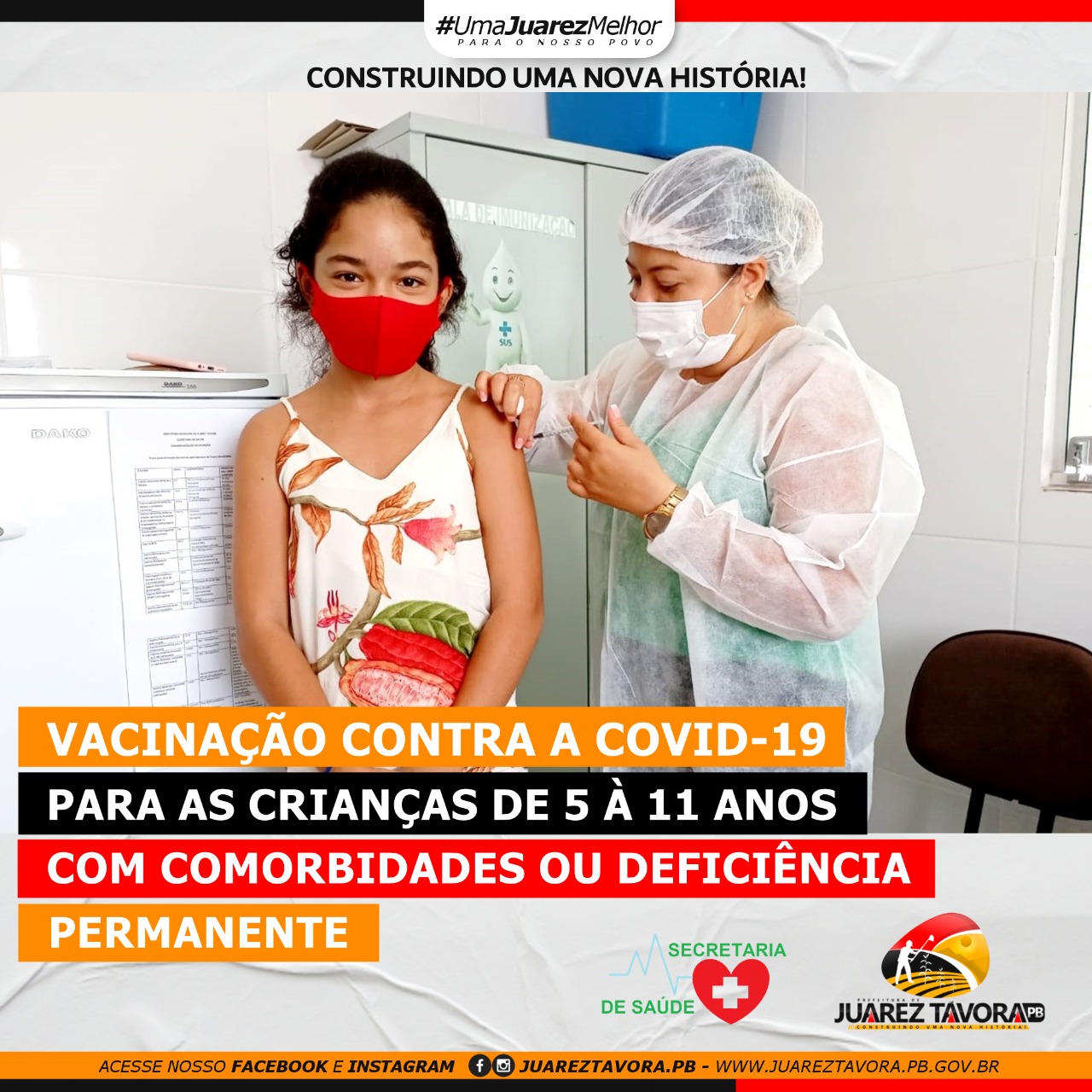 COVID-19: Juarez Távora vacina crianças de 5 a 11 anos nesta terça-feira (18)