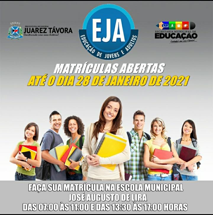 A SECRETARIA DE EDUCAÇÃO INFORMA QUE AS MATRÍCULAS DO EJA, EDUCAÇÃO DE JOVENS