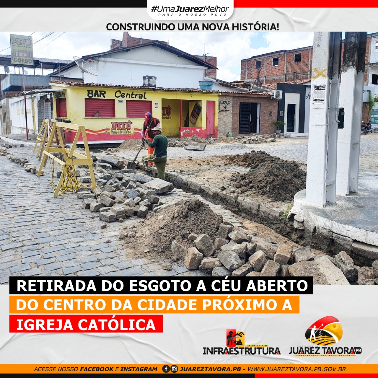 Secretaria de Infraestrutura trabalha na retirada do esgoto a céu aberto no centro da cidade de Juarez Távora